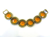 Bold 1950s Vintage Mid-Century Eye-Catching Amber Diamante Bracelet - Back - Thumbnail