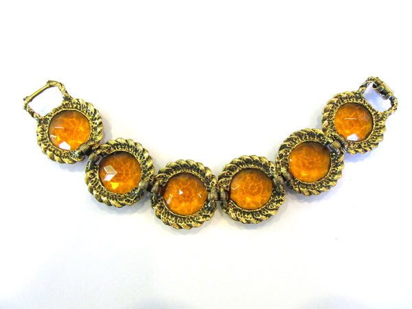 Bold 1950s Vintage Mid-Century Eye-Catching Amber Diamante Bracelet - Back