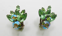 Vintage 1950s Mid-Century Dazzling Green Rhinestone Floral Earrings - Thumbnail