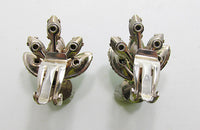 Vintage 1950s Mid-Century Dazzling Green Rhinestone Floral Earrings - Thumbnail