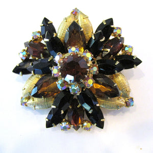 Bold Vintage 1950s Mid-Century Eye-Catching Topaz Diamante Floral Pin - Front