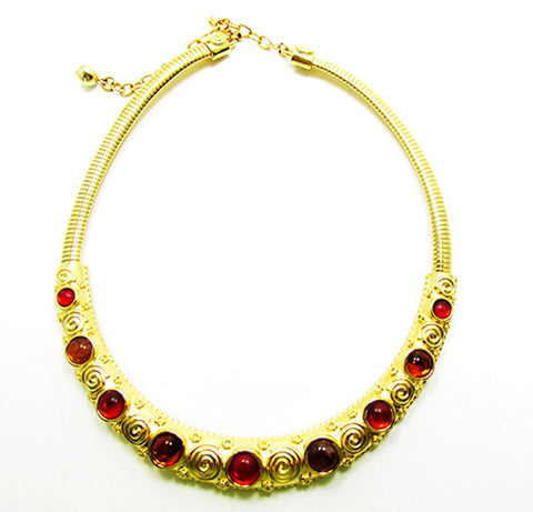 Vintage 1970s Jewelry Striking Celtic Style Diamante Cabochon Necklace - Front