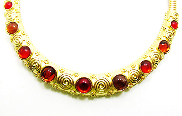 Vintage 1970s Jewelry Striking Celtic Style Diamante Cabochon Necklace - Close Up