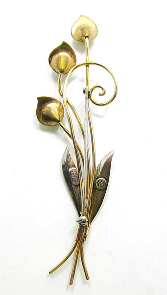 Van Dell 1940s Gorgeous Vintage Gold Filled Pearl Floral Spray Pin - Back