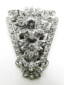 Vintage 1930s Costume Jewelry Art Deco Diamante Floral Dress Clip - Front