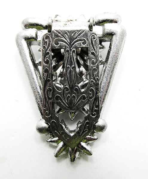 Vintage 1930s Costume Jewelry Art Deco Diamante Floral Dress Clip - Clip Mechanism