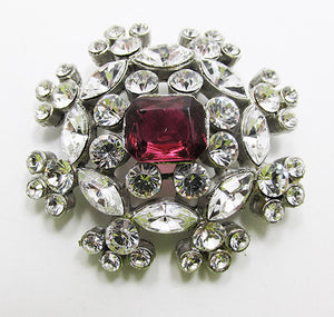 Coro Vintage Dazzling 1950s Ruby Red and Clear Rhinestone Pin