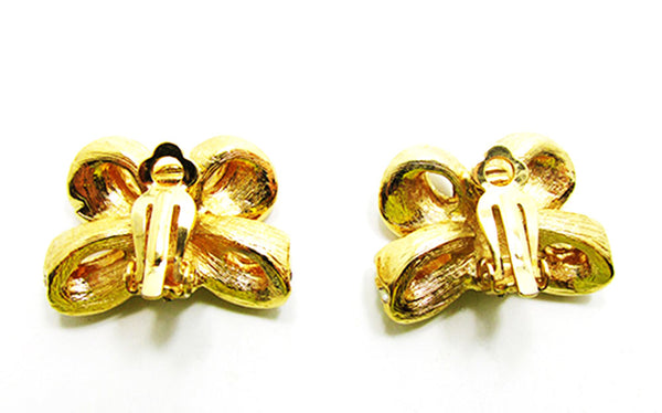 Vintage 1960s Costume Jewelry Dazzling Clear Diamante Bow Earrings - Back