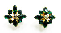 1950s Vintage Jewelry Eye-Catching Emerald Diamante Floral Earrings - Front - Thumbnail