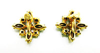 1950s Vintage Jewelry Eye-Catching Emerald Diamante Floral Earrings - Back - Thumbnail