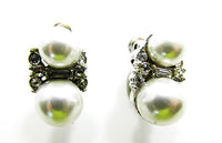 Vendome 1960s Vintage Contemporary Style Diamante and Pearl Earrings - Front - Thumbnail