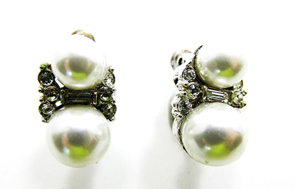 Vendome 1960s Vintage Contemporary Style Diamante and Pearl Earrings - Front