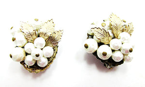 Vintage 1950s Jewelry Unique Mid-Century Baroque Pearl Floral Earrings - Front