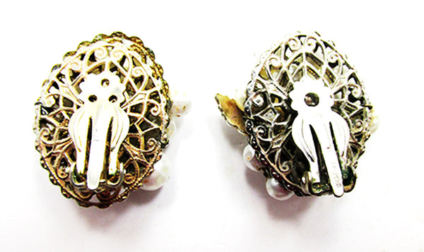 Vintage 1950s Jewelry Unique Mid-Century Baroque Pearl Floral Earrings - Back