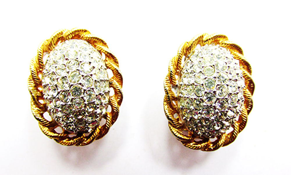 Kenneth J Lane 1960s Vintage Designer Jewelry Superb Diamante Earrings - Front