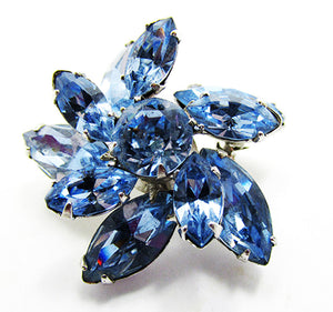 Vintage 1950s Jewelry Gorgeous Dainty Sapphire Diamante Floral Pin - Front