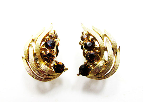 Lisner 1950s Vintage Jewelry Flawless Topaz Diamante Floral Earrings - Front