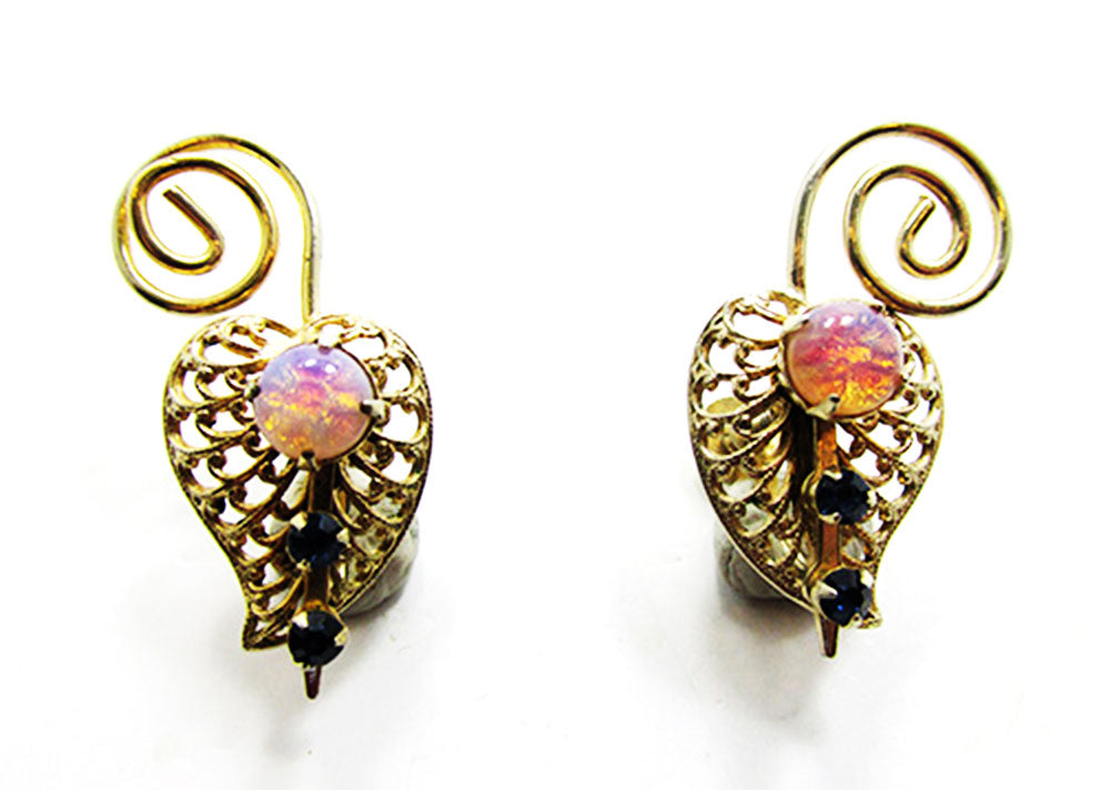 Vintage 1950s Jewelry Dazzling Mid-Century Diamante Cabochon Earrings