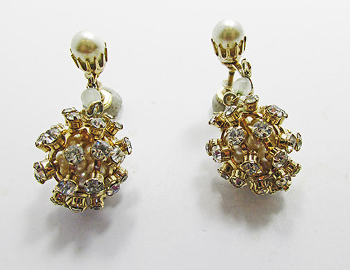 Vintage 1950s Mid-Century Flawless Rhinestone and Pearl Drop Earrings