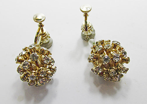Vintage 1950s Mid-Century Flawless Rhinestone and Pearl Drop Earrings
