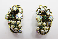 Florenza Vintage Mid-Century Dazzling Rhinestone Floral Earrings - Thumbnail