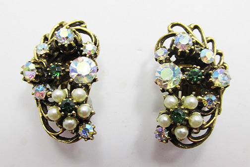 Florenza Vintage Mid-Century Dazzling Rhinestone Floral Earrings