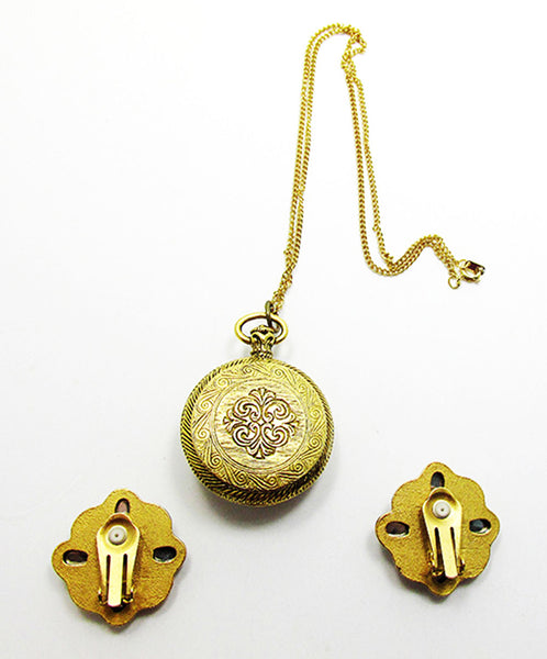 Vintage Costume Jewelry 1980s Diamante Pendant and Earrings Set - Back