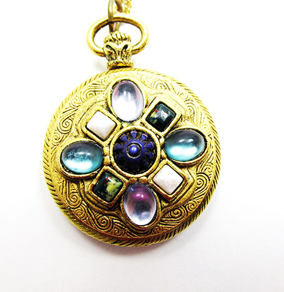 Vintage Costume Jewelry 1980s Diamante Pendant and Earrings Set - Pendant Front