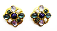 Vintage Costume Jewelry 1980s Diamante Pendant and Earrings Set - Earrings - Thumbnail