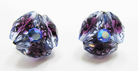 Vogue Vintage Mid-Century Distinctive Purple Bead Button Earrings