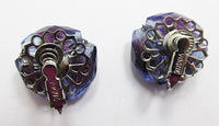 Vogue Vintage Mid-Century Distinctive Purple Bead Button Earrings - Thumbnail