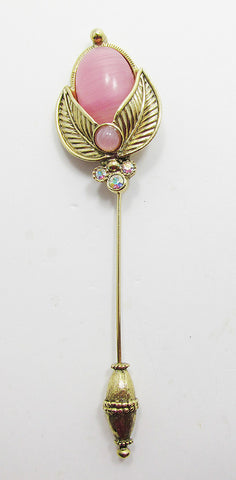 Vintage 1960s Flawless Retro Pink Cabochon Floral Jabot Pin