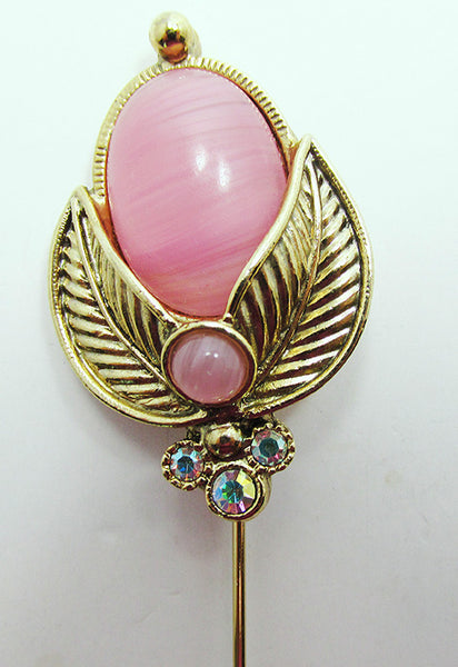 Vintage 1960s Flawless Retro Pink Cabochon Floral Jabot Pin