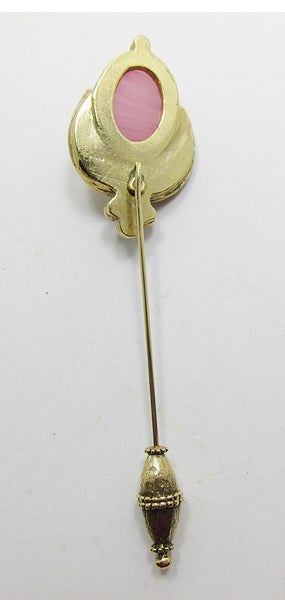 Vintage 1960s Flawless Retro Pink Cabochon Floral Jabot Pin