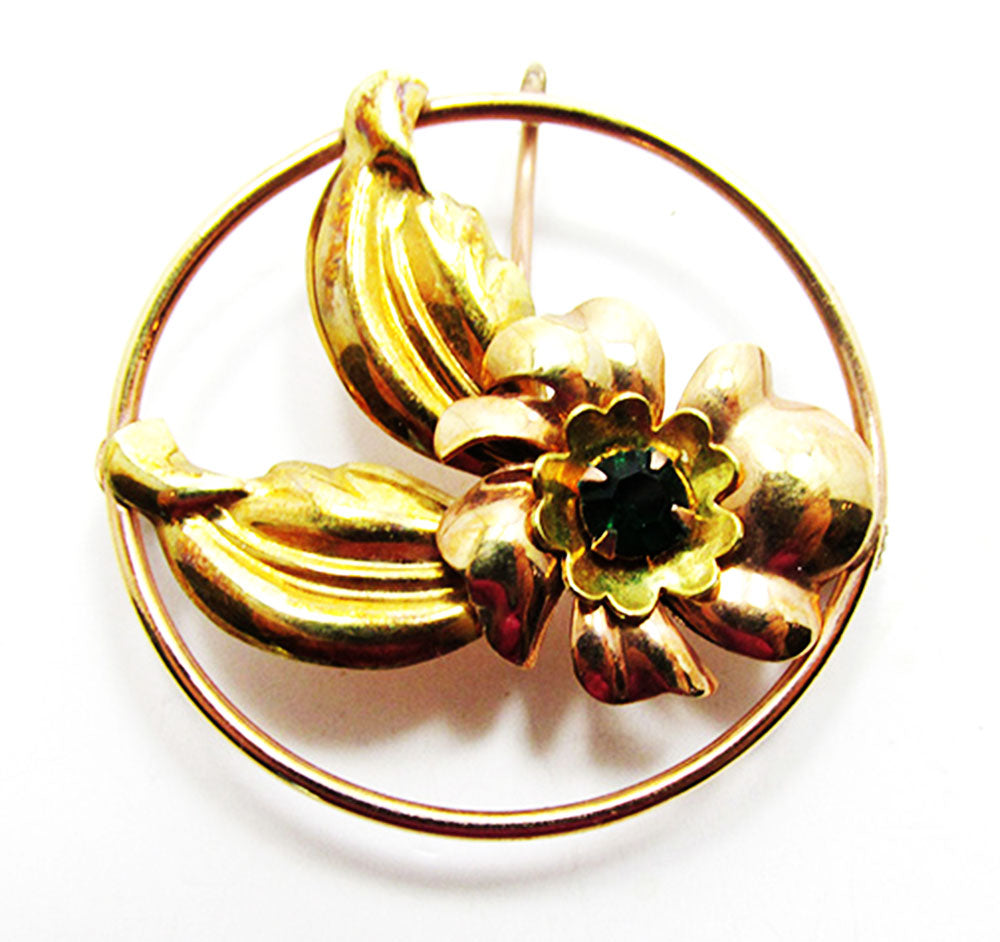 Courtly Rare Vintage 1940s Jewelry Emerald Gold Filled Pin/Pendant - Front