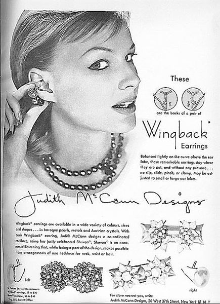 Judith McCann Vintage 1940s Unique Rare Retro Floral Wingback Earrings